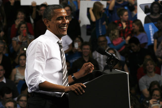 President Barack Obama makes a campaign stop in Boulder Thursday evening. The event, held in Coors Events Center, drew 10,000 student and local attendees. (Haleigh Jacobson/CU Independent)