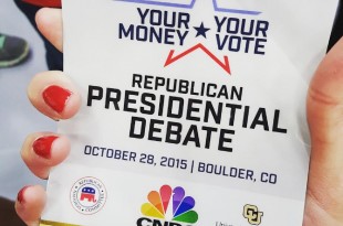 Press credential from the debate on Oct. 28, 2015. (Paola Fernandez-Grados /CU Independent)