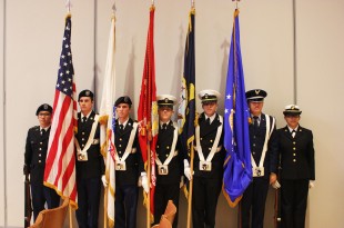 CU Boulder students in the ROTC program prepare for the color gaurd performance at the start of the ceremony. (Emma Pion-Berlin CU Independent)