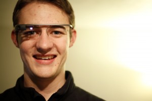 Senior journalism major Rob Denton with Google Glass. (Audrey Lavender/CU Independent)