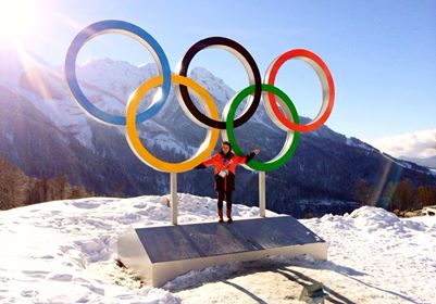 Julia Marino poses for a photo in front of the Olympic rings in Sochi. (Photo Courtesy of Julia Marino)