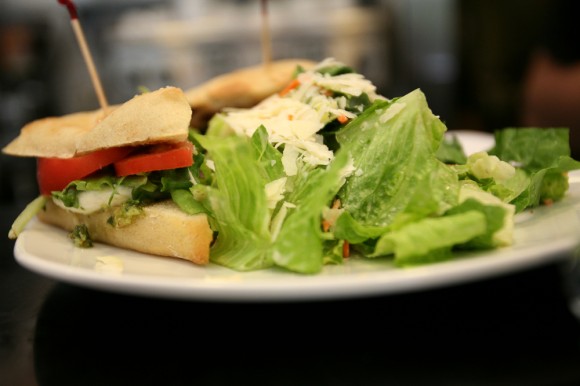 A caprese sandwich sits on the counter at The Corner restaurant, Wednesday, Sept. 17, 2014, in Boulder, Colo. The Corner, located on the corner of 13th Street and College Avenue on the Hill, prides itself on being a healthy alternative for students.(Kai Casey/CU Independent)