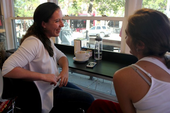 CU-Boulder chemistry students Paula Del Rey Bajo and Rachel Chambers chat over coffee at Yeye Cafe on Monday in Boulder, Colo. The new cafe, located on the corner of 13th Street and College Avenue, is fully owned by a family of  Argentinians and Venezuelans. (Jade Lang/CU Independent)