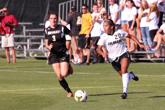 #20 Brie Hooks looks for the pass to a fellow Buff during last week's game. Colorado is entering the PAC-12 conference with a strong 7-2 record this season. (Gray Bender/CU Independent)