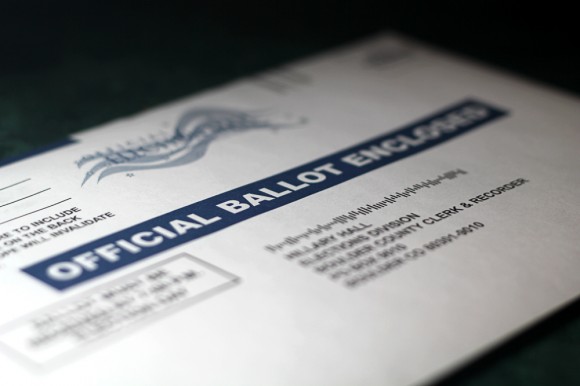 A mail-in ballot for the upcoming 2014 midterm elections in Colorado. (Kai Casey/CU Independent)