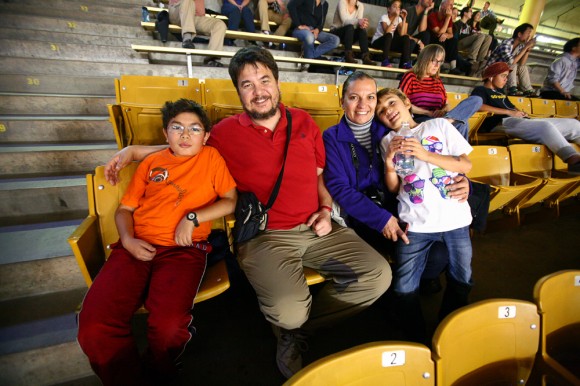 Emrah, Funda, and Deniz Kalcemi pose for a portrait during an NBA preseason game between the Denver Nuggets and the Portland Trail Blazers, Tuesday, Oct. 21, 2014, at the Coors Events Center in Boulder, Colo. (Kai Casey/CU Independent)