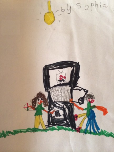 A personal drawing by a young Sophie Green of her and her computer. (Sophie Green)