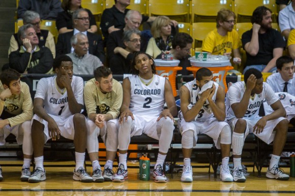 The Buffalo bench looks on as the final seconds tick away in their 79-51 loss to #13 Utah. (Matt Sisneros/CU Independent)