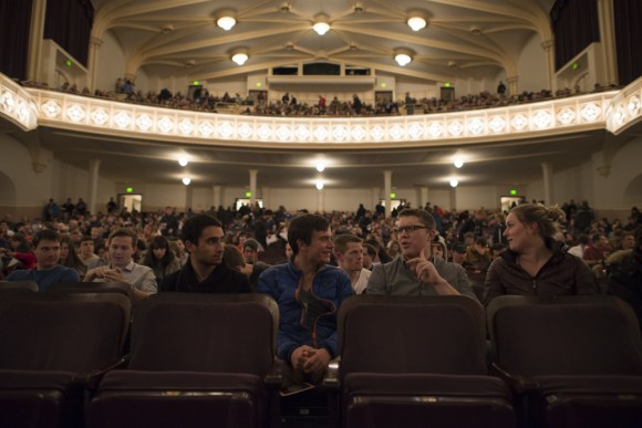 Dr. Buzz Aldrin , the second man on the moon, attracted a full crowd to Macky Auditorium on the evening of March 3, 2015. (CU Independent / Alexander Joyce)
