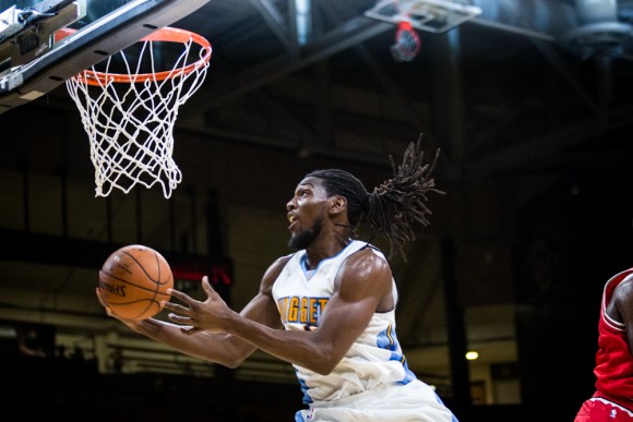 Nuggets forward Kenneth Faried rises up for a layup. The Nuggets beat the Bulls 112-94. (Matt Sisneros/CU Independent)