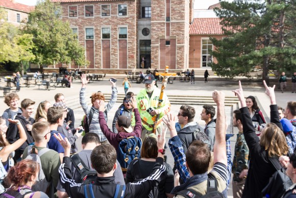 Jesus extremist speaks to a group of students outside of the UMC on October 28th, 2015. (Will McKay/CU Independent)