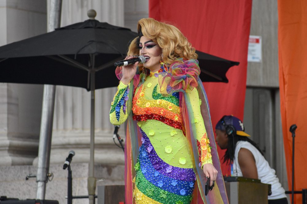 Drag queen Jessica L'Whor on the center stage at Denver PrideFest.